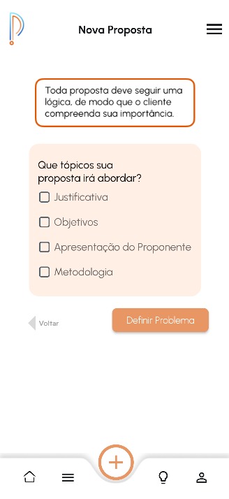 Mockup do Selecione tópicos e parâmetros